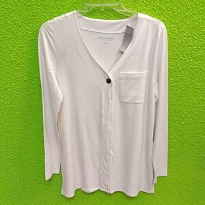 Soft Surroundings White 3/4 Sleeve Buttoned Blouse